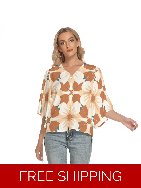 Motiff Shop Bat Sleeve V-Neck Top